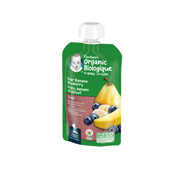 Image 2 of product Gerber - Organic Purée for Baby, Pear, Banana & Blueberry, 128 ml