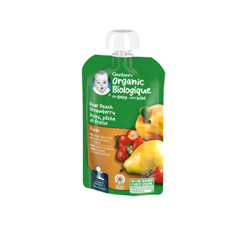 Image 2 of product Gerber - Organic Purée for Baby, Pear, Peach & Strawberry, 128 ml