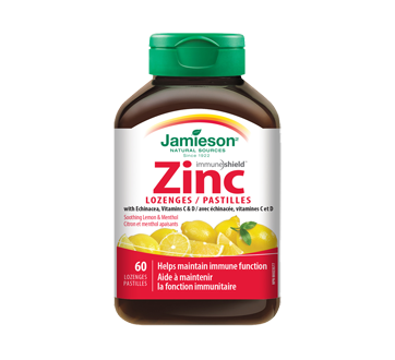 Zinc Lozenges with Echinacea, Vitamins C & D, Soothing Lemon & Menthol, 60 units