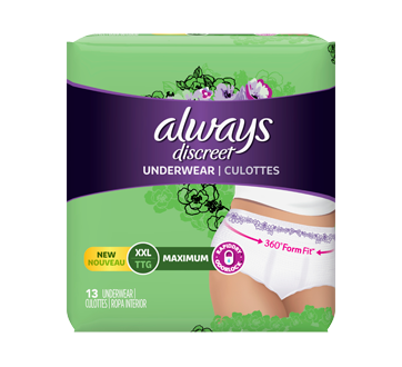 Discreet culottes d'incontinence maximum pour femmes, très très grande, 13  unités – Always : Incontinence