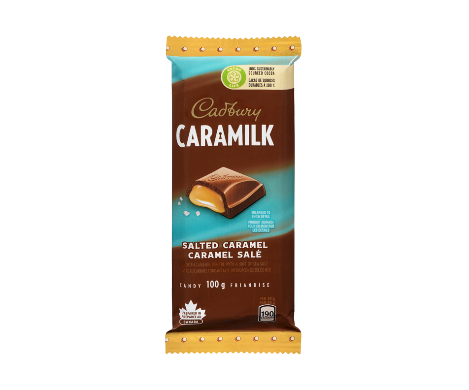 Caramilk barre de chocolat, caramel salé, 100 g – Cadbury : Barre grand ...