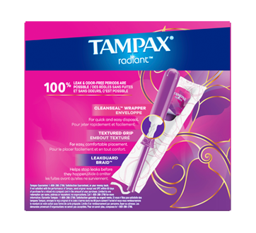 Radiant tampons avec tresse antifuites LeakGuard et applicateur en