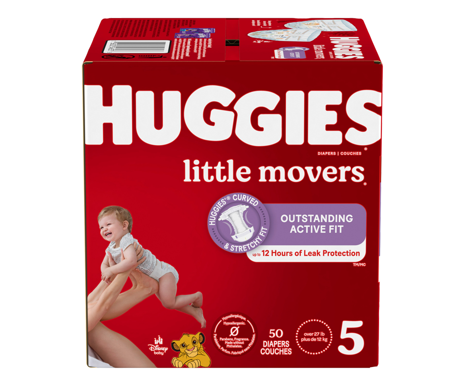 Little Movers couches pour bébés, taille 5, 50 unités Huggies