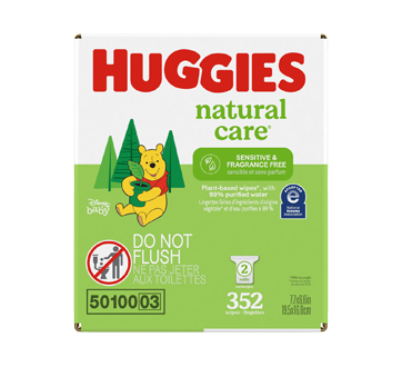 Lingettes pour bébés Huggies Natural Care pour peau sensible, non parfumées