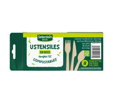 Eco ustensiles en bois compostables, 24 unités