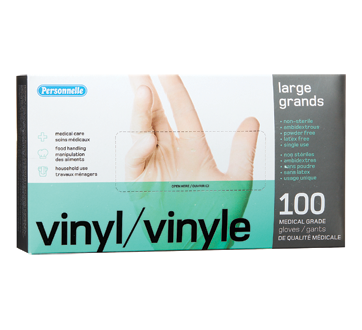 100 gants vinyle jetables transparents