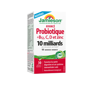 Capsules de probiotique avancé avec vitamine B12, C, D et zinc, 30 unités