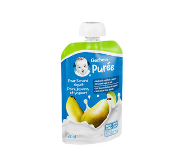 Image 2 du produit Gerber - Purée pour bébés et tout-petits faite avec du yogourt et des vrais fruits, poire, banane et yogourt, 92 ml