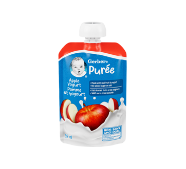 Purée pour bébés et tout-petits faite avec du yogourt et des vrais fruits, pomme et yogourt, 92 ml