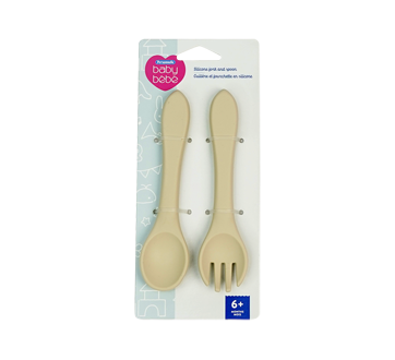 Cuillère et fourchette en silicone pour bébés, beige, 2 unités