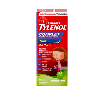 Tylenol Complet Rhume Toux Et Fievre Pour Enfants Formule Nuit Suspension Orale 100 Ml Pomme Apaisante Tylenol Sirop Jean Coutu