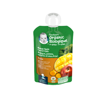 Purée biologique pour bébés, mangue, pomme, carotte et chou frisé, 128 ml